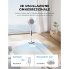Midea MCF25GRW Ventilatore a Piantana Silenzioso 21db, 135°+120° Omnidirezionale Oscillazione, Motore DC & Doppia Lama, 12 Velocità & 24m Distanza, Timer 15H con Telecomando, Altezza Regolabile