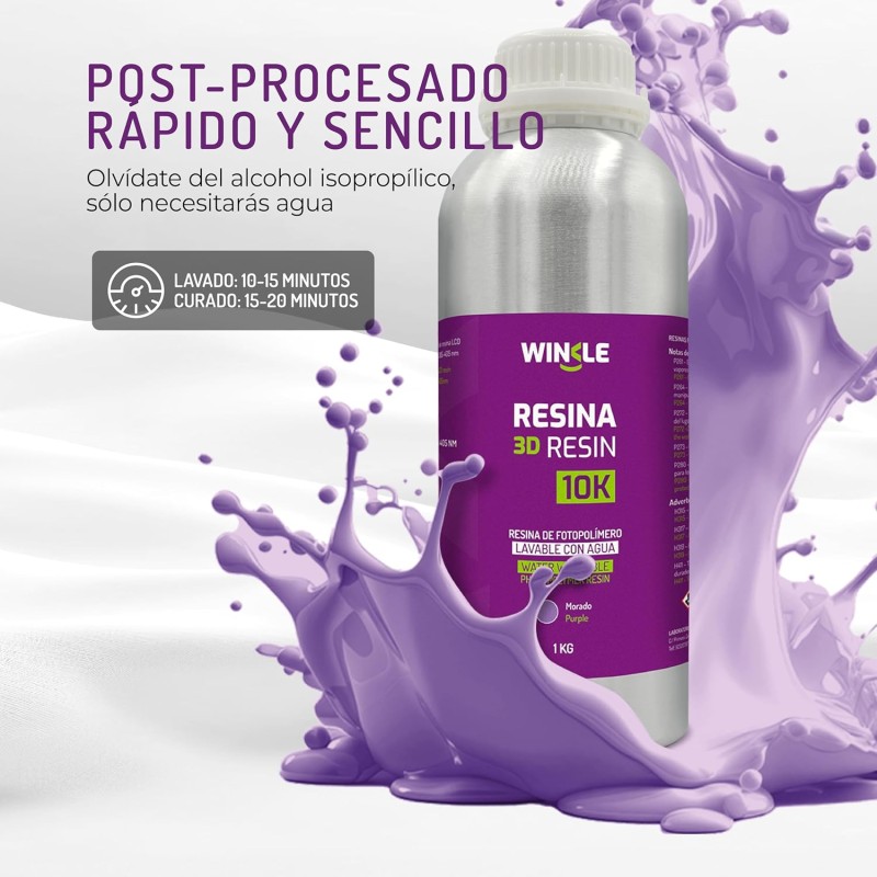 WINKLE Resina 3D 10K Bianco 1kg | Stampante 3D Resina | Resina lavabile in acqua | Stampanti DLP e LCD | Resistente agli urti | Alta precisione e basso odore | Finitura dettagliata - cristal blanco