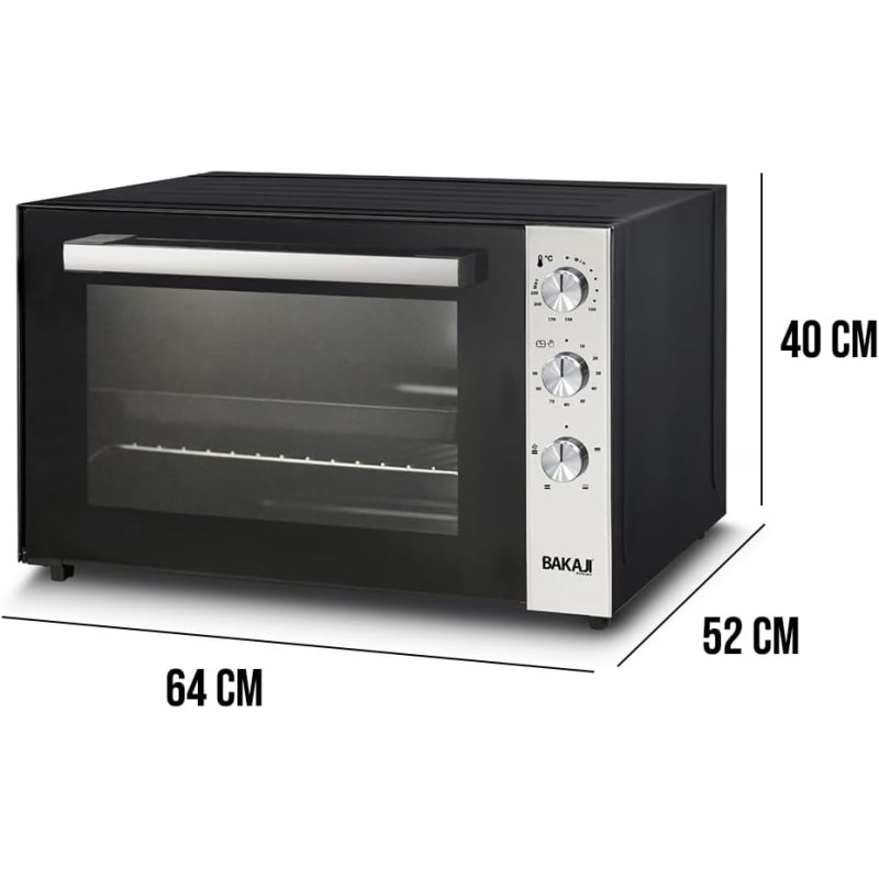 Bakaji Forno Fornetto Elettrico Ventilato Capacità 70 litri Potenza 2500W Temperatura Regolabile fino 250° 2 Ventilazioni Elenti Riscaldanti Acciaio Luce Interna Funzione Timer (70 Litri) - 70 Litri