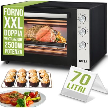 Bakaji Forno Fornetto Elettrico Ventilato Capacità 70 litri Potenza 2500W Temperatura Regolabile fino 250° 2 Ventilazioni Elenti Riscaldanti Acciaio Luce Interna Funzione Timer (70 Litri) - 70 Litri Bakaji Forno Fornetto Elettrico Ventilato Capacità 70 litri Potenza 2500W Temperatura Regolabile fino 250° 2 Ventilazioni Elenti Riscaldanti Acciaio Luce Interna Funzione Timer (70 Litri) - 70 Litri