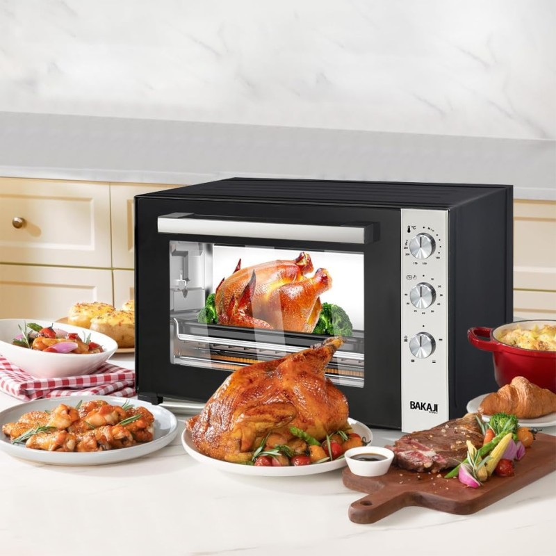 Bakaji Forno Fornetto Elettrico Ventilato Capacità 70 litri Potenza 2500W Temperatura Regolabile fino 250° 2 Ventilazioni Elenti Riscaldanti Acciaio Luce Interna Funzione Timer (70 Litri) - 70 Litri