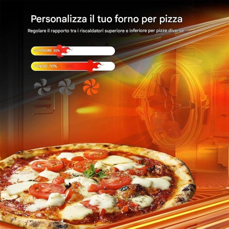 Bakaji Forno Fornetto Elettrico Ventilato Capacità 70 litri Potenza 2500W Temperatura Regolabile fino 250° 2 Ventilazioni Elenti Riscaldanti Acciaio Luce Interna Funzione Timer (70 Litri) - 70 Litri