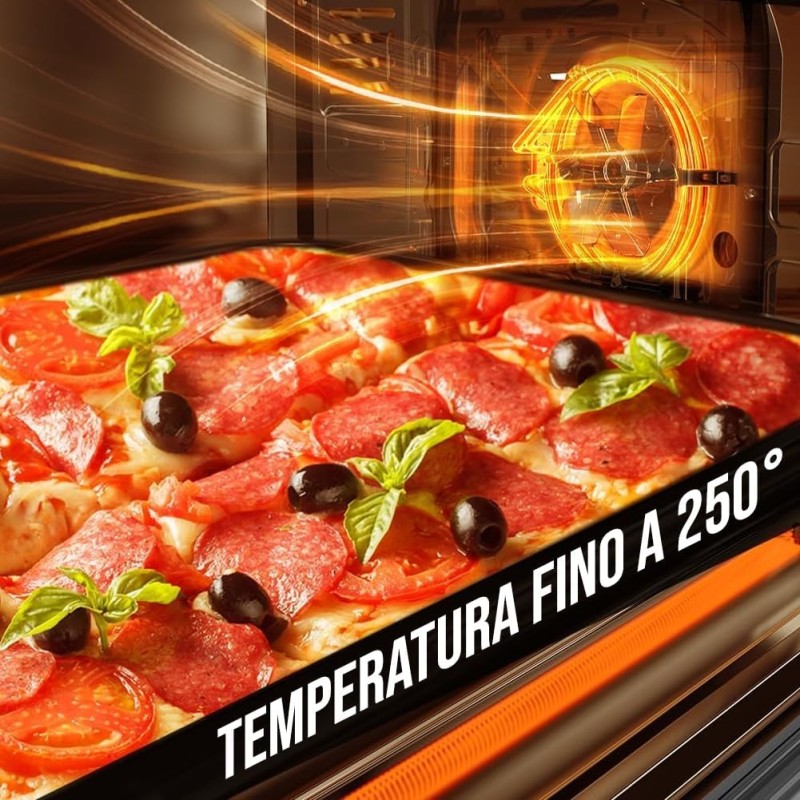Bakaji Forno Fornetto Elettrico Ventilato Capacità 70 litri Potenza 2500W Temperatura Regolabile fino 250° 2 Ventilazioni Elenti Riscaldanti Acciaio Luce Interna Funzione Timer (70 Litri) - 70 Litri