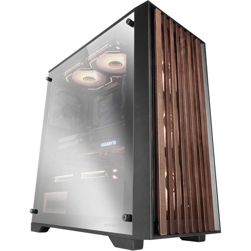 Mars Gaming MC-WOOD, Case PC ATX, Pannello Frontale Legno, Finestra Laterale in Vetro Cromato, Ventola FDB 120mm, Raffreddamento Liquido fino a 360mm, Doppia Camera, Gestione Cavi, Semi Tower PC, Nero Mars Gaming MC-WOOD, Case PC ATX, Pannello Frontale Legno, Finestra Laterale in Vetro Cromato, Ventola FDB 120mm, Raffreddamento Liquido fino a 360mm, Doppia Camera, Gestione Cavi, Semi Tower PC, Nero