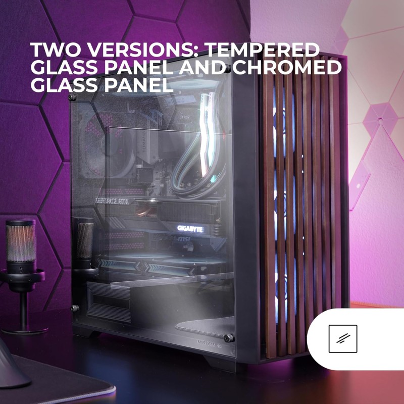 Mars Gaming MC-WOOD, Case PC ATX, Pannello Frontale Legno, Finestra Laterale in Vetro Cromato, Ventola FDB 120mm, Raffreddamento Liquido fino a 360mm, Doppia Camera, Gestione Cavi, Semi Tower PC, Nero Mars Gaming MC-WOOD, Case PC ATX, Pannello Frontale Legno, Finestra Laterale in Vetro Cromato, Ventola FDB 120mm, Raffreddamento Liquido fino a 360mm, Doppia Camera, Gestione Cavi, Semi Tower PC, Nero