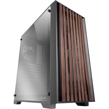 Mars Gaming MC-WOOD, Case PC ATX, Pannello Frontale Legno, Finestra Laterale in Vetro Cromato, Ventola FDB 120mm, Raffreddamento Liquido fino a 360mm, Doppia Camera, Gestione Cavi, Semi Tower PC, Nero