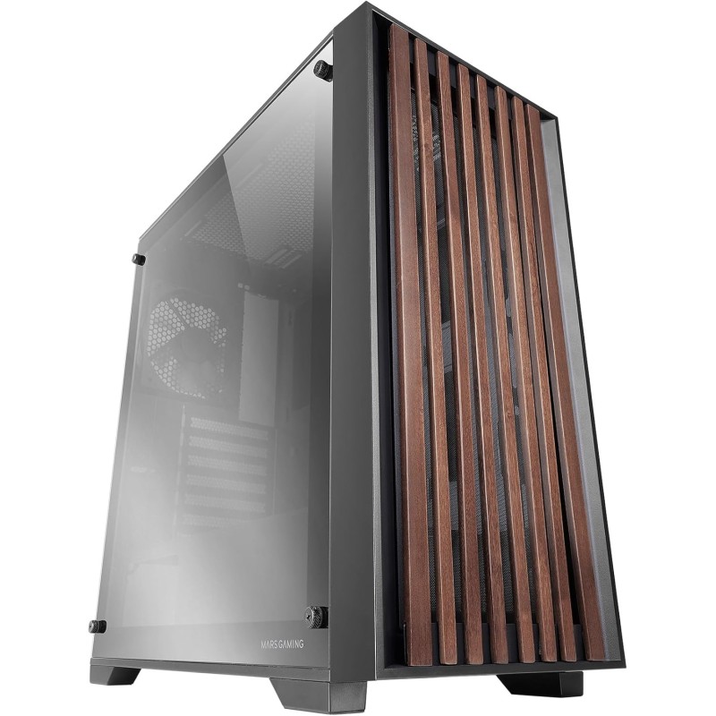 Mars Gaming MC-WOOD, Case PC ATX, Pannello Frontale Legno, Finestra Laterale in Vetro Cromato, Ventola FDB 120mm, Raffreddamento Liquido fino a 360mm, Doppia Camera, Gestione Cavi, Semi Tower PC, Nero Mars Gaming MC-WOOD, Case PC ATX, Pannello Frontale Legno, Finestra Laterale in Vetro Cromato, Ventola FDB 120mm, Raffreddamento Liquido fino a 360mm, Doppia Camera, Gestione Cavi, Semi Tower PC, Nero