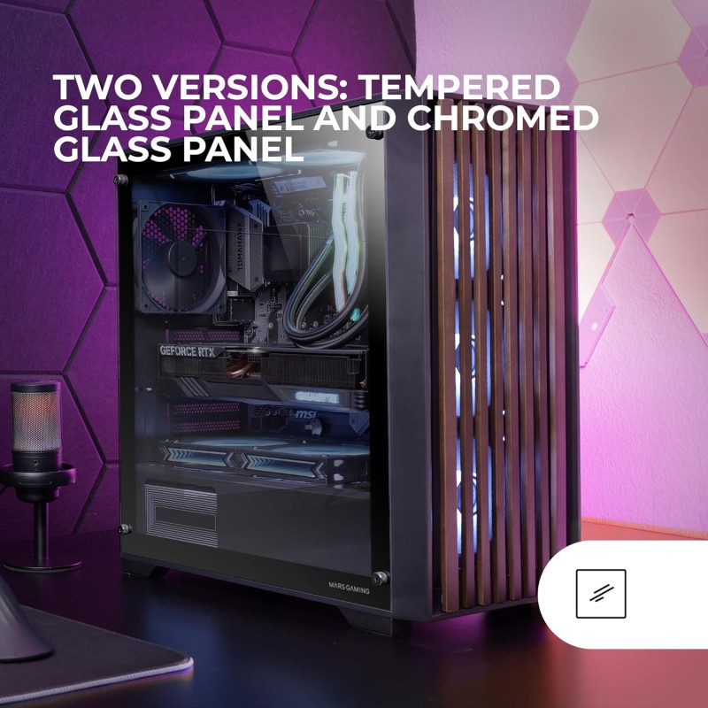 Mars Gaming MC-WOOD, Case PC ATX, Pannello Frontale Legno, Finestra Laterale in Vetro Temperato, Ventola FDB 120mm, Raffreddamento Liquido fino 360mm, Doppia Camera, Gestione Cavi, Semi Tower PC, Nero Mars Gaming MC-WOOD, Case PC ATX, Pannello Frontale Legno, Finestra Laterale in Vetro Temperato, Ventola FDB 120mm, Raffreddamento Liquido fino 360mm, Doppia Camera, Gestione Cavi, Semi Tower PC, Nero