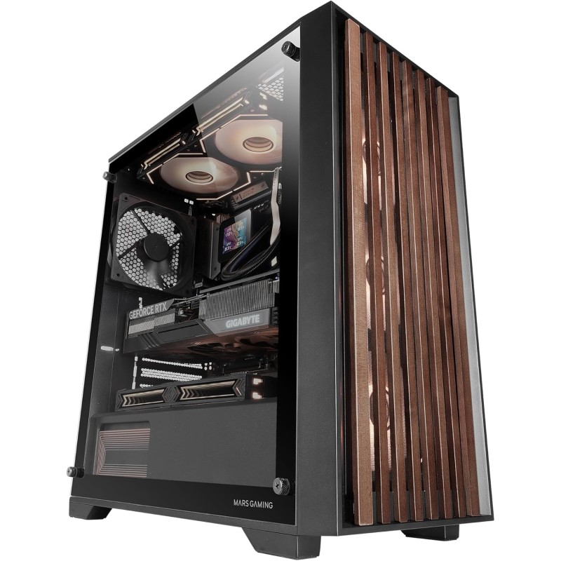 Mars Gaming MC-WOOD, Case PC ATX, Pannello Frontale Legno, Finestra Laterale in Vetro Temperato, Ventola FDB 120mm, Raffreddamento Liquido fino 360mm, Doppia Camera, Gestione Cavi, Semi Tower PC, Nero Mars Gaming MC-WOOD, Case PC ATX, Pannello Frontale Legno, Finestra Laterale in Vetro Temperato, Ventola FDB 120mm, Raffreddamento Liquido fino 360mm, Doppia Camera, Gestione Cavi, Semi Tower PC, Nero