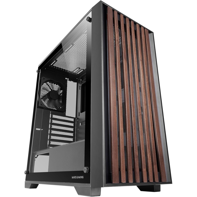 Mars Gaming MC-WOOD, Case PC ATX, Pannello Frontale Legno, Finestra Laterale in Vetro Temperato, Ventola FDB 120mm, Raffreddamento Liquido fino 360mm, Doppia Camera, Gestione Cavi, Semi Tower PC, Nero Mars Gaming MC-WOOD, Case PC ATX, Pannello Frontale Legno, Finestra Laterale in Vetro Temperato, Ventola FDB 120mm, Raffreddamento Liquido fino 360mm, Doppia Camera, Gestione Cavi, Semi Tower PC, Nero