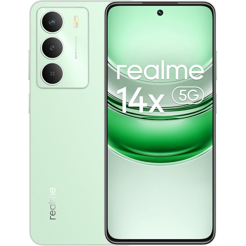 realme 14x 5G Smartphone 6+128GB, MediaTek Dimensity 6300, Fotocamera da 50MP, Display curvo da 120Hz, Batteria massiva da 5000mAh, Cellulari Android 15, Octa-core, Verde (senza adattatore) - 6+128 GB Verde realme 14x 5G Smartphone 6+128GB, MediaTek Dimensity 6300, Fotocamera da 50MP, Display curvo da 120Hz, Batteria massiva da 5000mAh, Cellulari Android 15, Octa-core, Verde (senza adattatore) - 6+128 GB Verde