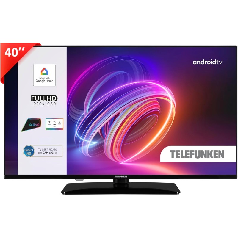 TELEFUNKEN 2025 Smart TV 40" Full HD TE40750B49V4DAZ, TV LED 40 Pollici con Google Assistant Integrato, Compatibile con Google Home, Digitale DVB-T2, Dolby Vision HDR10, Android TV, Dolby Audio