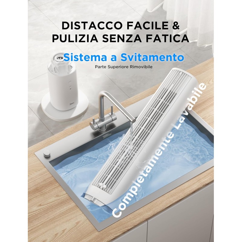 Midea MTF25FRG 40‘’ Ventilatore a Torre Silenzioso per Casa e Camera da Letto, Raffreddamento Potente 9 m/s, Telecomando Omni, 90° Oscillazione, Design Smontabile e Lavabile, 4 Velocità, Bianco