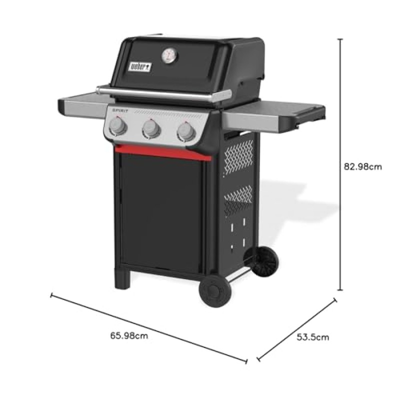 Weber Barbecue a gas Spirit E-310/3 bruciatori, accensione Snap-Jet, ruote resistenti e griglia di riscaldamento, superficie di 51 x 46cm, compatibile con le guide laterali Weber Works, nero/argento