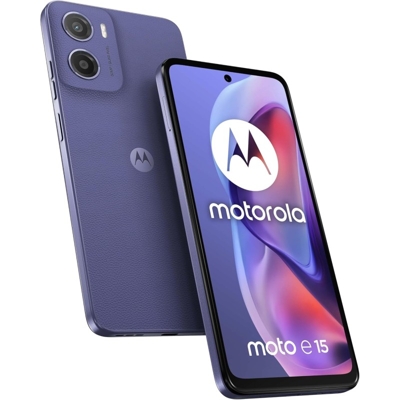 Motorola moto e15 (2/64GB, Fotocamera da 32MP + sensore antisfarfallio, Display 6.67" HD+ 90Hz Corning® Gorilla® Glass 3, 5200mAh, MediaTek Helio G81 Extreme, Android 14 Go Edition), Fresh Lavender Motorola moto e15 (2/64GB, Fotocamera da 32MP + sensore antisfarfallio, Display 6.67" HD+ 90Hz Corning® Gorilla® Glass 3, 5200mAh, MediaTek Helio G81 Extreme, Android 14 Go Edition), Fresh Lavender