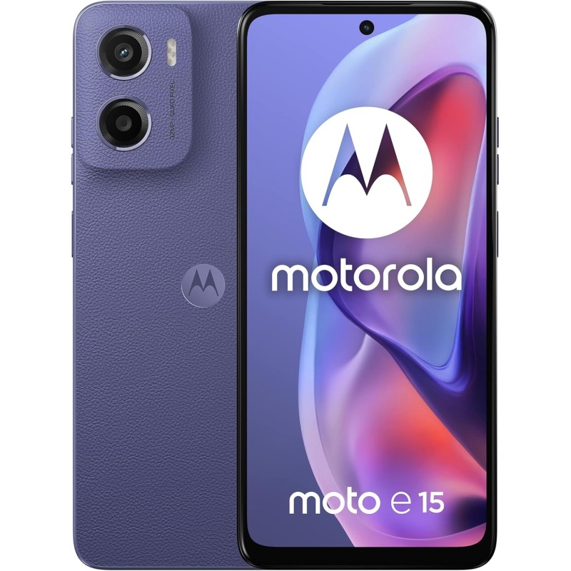 Motorola moto e15 (2/64GB, Fotocamera da 32MP + sensore antisfarfallio, Display 6.67" HD+ 90Hz Corning® Gorilla® Glass 3, 5200mAh, MediaTek Helio G81 Extreme, Android 14 Go Edition), Fresh Lavender Motorola moto e15 (2/64GB, Fotocamera da 32MP + sensore antisfarfallio, Display 6.67" HD+ 90Hz Corning® Gorilla® Glass 3, 5200mAh, MediaTek Helio G81 Extreme, Android 14 Go Edition), Fresh Lavender