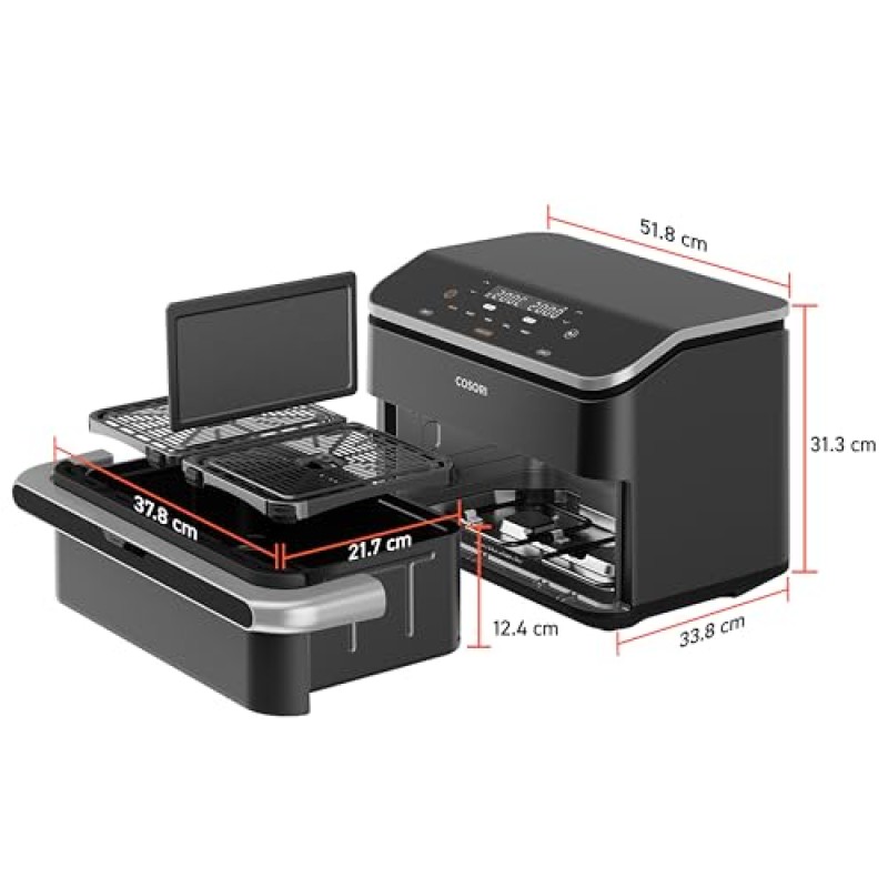 COSORI Friggitrice ad Aria 10 Litri, 7 in 1 Doppia Resistenza TwinFry con Doppio Cestello 5L&5L e Separatore Rimovibile, 2800W Air Fryer WiFi, 40-240℃, 70 Ricette Online, TF-102S - 10 L Grigio Profondo