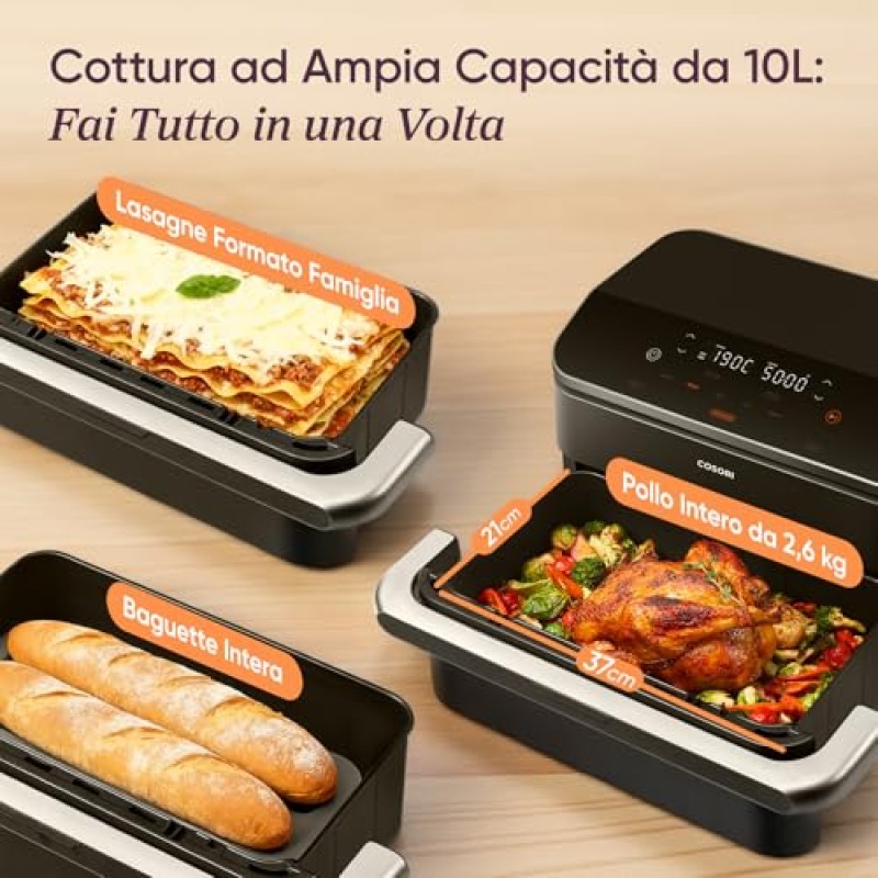 COSORI Friggitrice ad Aria 10 Litri, 7 in 1 Doppia Resistenza TwinFry con Doppio Cestello 5L&5L e Separatore Rimovibile, 2800W Air Fryer WiFi, 40-240℃, 70 Ricette Online, TF-102S - 10 L Grigio Profondo