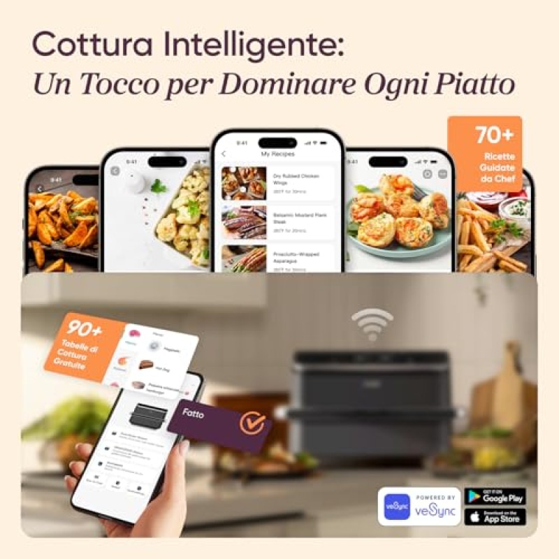 COSORI Friggitrice ad Aria 10 Litri, 7 in 1 Doppia Resistenza TwinFry con Doppio Cestello 5L&5L e Separatore Rimovibile, 2800W Air Fryer WiFi, 40-240℃, 70 Ricette Online, TF-102S - 10 L Grigio Profondo