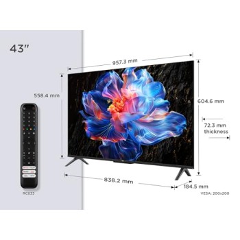 TCL 43V6C TV 43'' 4K UHD Smart LED TV, 4K HDR, Google TV con design senza bordi (Dolby Audio, Motion Clarity, compatibile con Google Assistant e Alexa) - 43 pollici