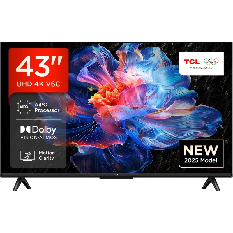 TCL 43V6C TV 43'' 4K UHD Smart LED TV, 4K HDR, Google TV con design senza bordi (Dolby Audio, Motion Clarity, compatibile con Google Assistant e Alexa) - 43 pollici TCL 43V6C TV 43'' 4K UHD Smart LED TV, 4K HDR, Google TV con design senza bordi (Dolby Audio, Motion Clarity, compatibile con Google Assistant e Alexa) - 43 pollici