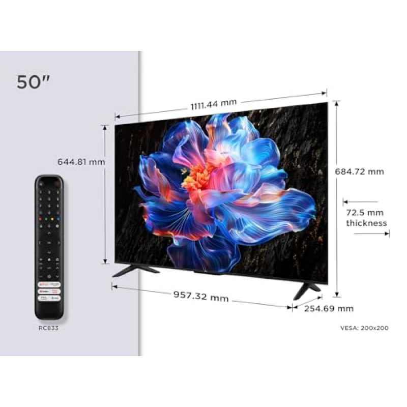 TCL 50V6C TV 50'' 4K UHD Smart LED TV, 4K HDR, Google TV con design senza bordi (Dolby Audio, Motion Clarity, compatibile con Google Assistant e Alexa) - 50 pollici