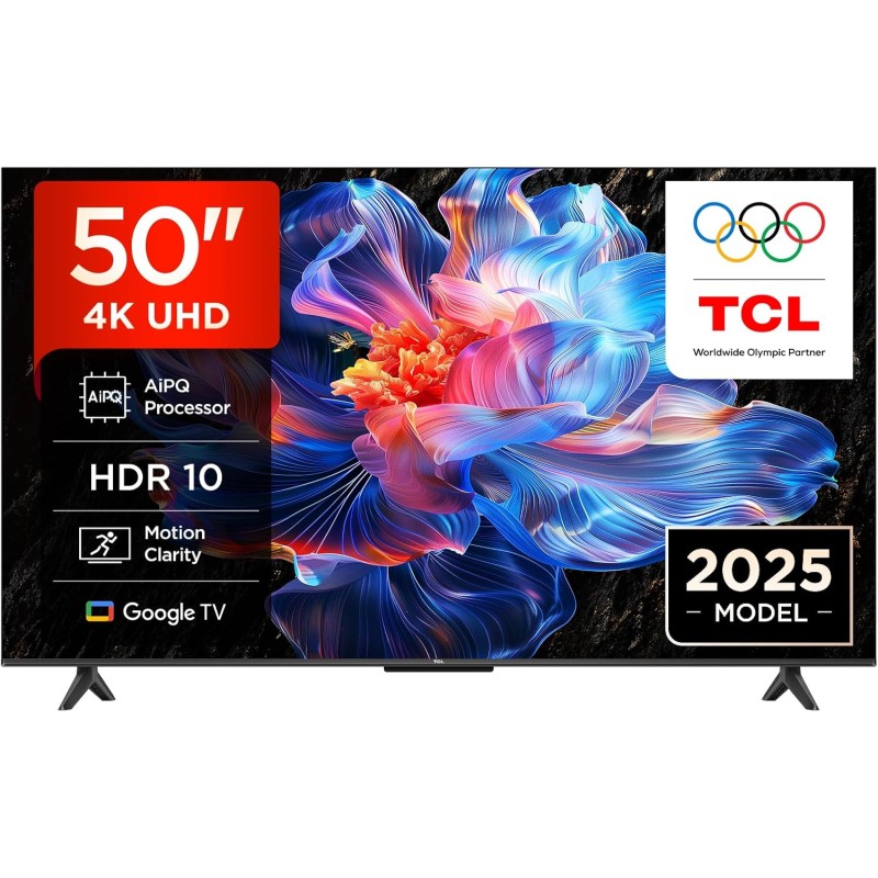 TCL 50V6C TV 50'' 4K UHD Smart LED TV, 4K HDR, Google TV con design senza bordi (Dolby Audio, Motion Clarity, compatibile con Google Assistant e Alexa) - 50 pollici