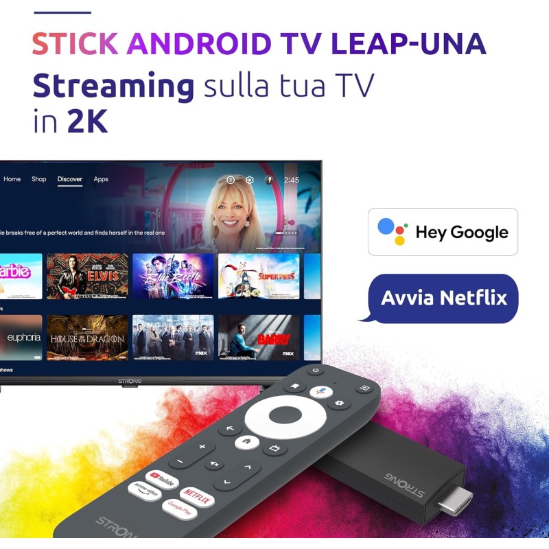 STRONG Leap-UNA Stick Streaming Android TV, Wi-Fi, Chromecast Integrato, TV Box Android 11, Assistente Google, HDR10+, Dolby Audio & Dolby Vision, Google Play, Netflix, YouTube STRONG Leap-UNA Stick Streaming Android TV, Wi-Fi, Chromecast Integrato, TV Box Android 11, Assistente Google, HDR10+, Dolby Audio & Dolby Vision, Google Play, Netflix, YouTube