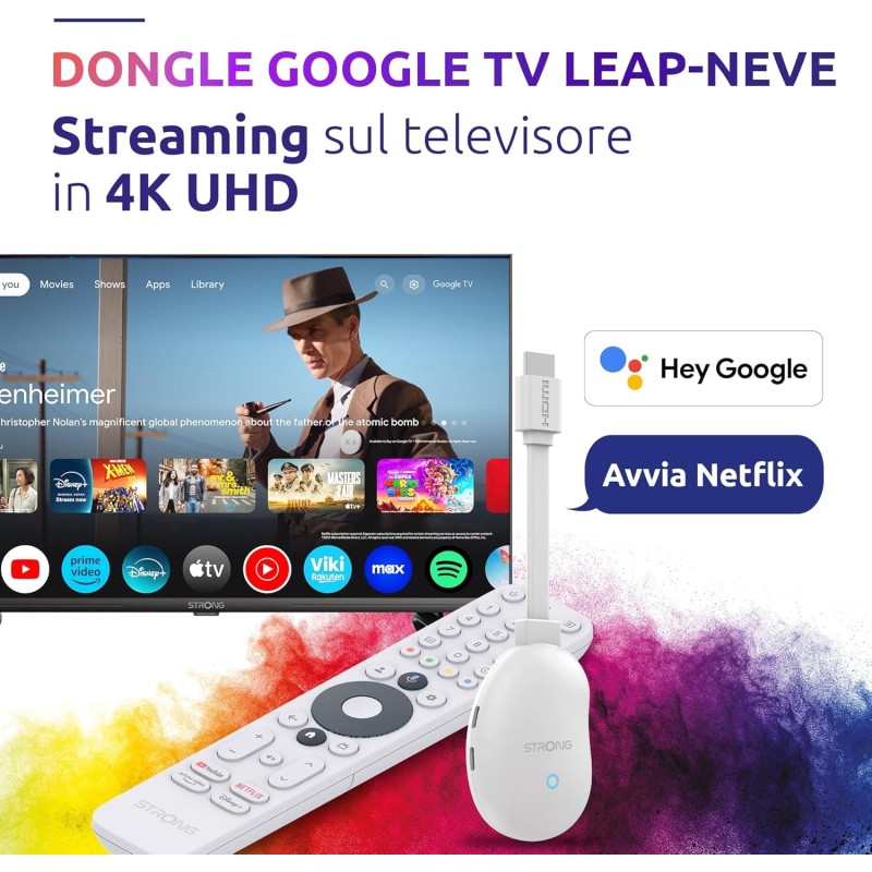 STRONG Leap-NEVE Streaming Stick Google TV 4K UHD Con Porta Ethernet, 2GB RAM + 16GB Memoria, Wi-Fi 6, Android 12, Chromecast Integrato, Assistente Google, Dolby Atmos & Dolby Vision STRONG Leap-NEVE Streaming Stick Google TV 4K UHD Con Porta Ethernet, 2GB RAM + 16GB Memoria, Wi-Fi 6, Android 12, Chromecast Integrato, Assistente Google, Dolby Atmos & Dolby Vision