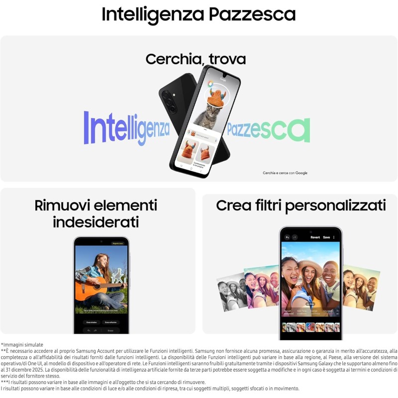 Samsung Galaxy A26 5G, Smartphone con Funzioni intelligenti, 3 anni di Garanzia del produttore, Display Super AMOLED 6.7”, 6GB RAM, 128GB, 5.000 mAh, memoria espandibile, White [Versione Italiana] - 6GB+128GB White