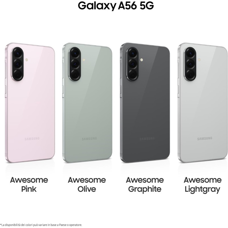 Samsung Galaxy A56 5G, Smartphone con Funzioni intelligenti, 3 anni di Garanzia del produttore, Display Super AMOLED 6.7”, 8GB RAM, 256GB, 5.000 mAh, IP67, Awesome Pink [Versione Italiana] - 8GB+256GB Awesome Pink