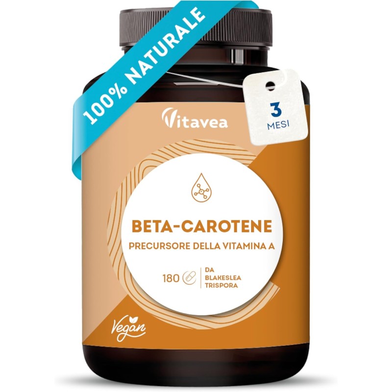 Betacarotene Integratore Pelle - Abbronzatura Dorata Uniforme e Vitamina A – Attivatore Abbronzante - Betacarotene Origine Naturale - Per Tutti i Tipi di Pelle - 180 Capsule Senza Additivi – Vitavea