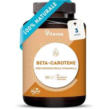 Betacarotene Integratore Pelle - Abbronzatura Dorata Uniforme e Vitamina A – Attivatore Abbronzante - Betacarotene Origine Naturale - Per Tutti i Tipi di Pelle - 180 Capsule Senza Additivi – Vitavea