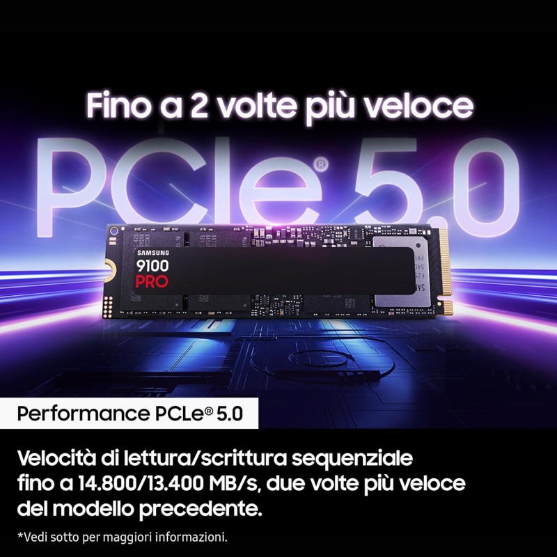 SAMSUNG Memorie MZ-VAP1T0BW 9100 PRO SSD Interno da 1TB, PCIe 5.0 x4, NVMe 2.0, SSD Progettato per Professionisti e Gamer, Compatibile con PC e Playstation 5 - 1 TB