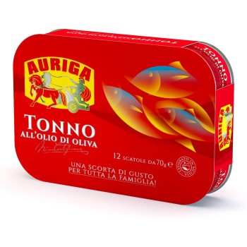 Tonno Auriga all'olio di oliva 70grx12. Formato scorta. Fonte di proteine.Senza conservanti.
