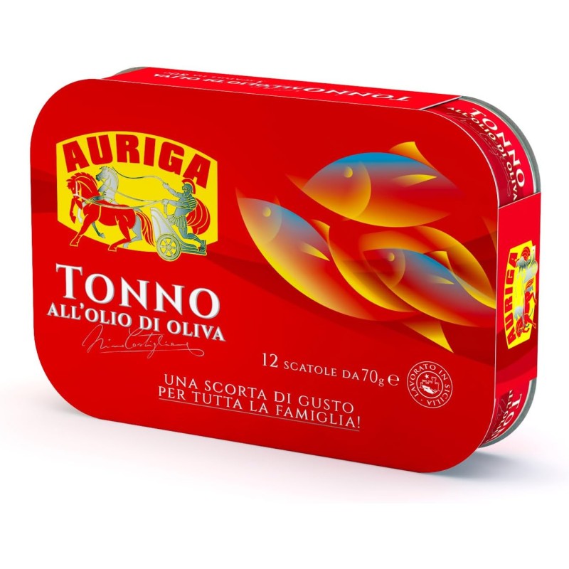 Tonno Auriga all'olio di oliva 70grx12. Formato scorta. Fonte di proteine.Senza conservanti.