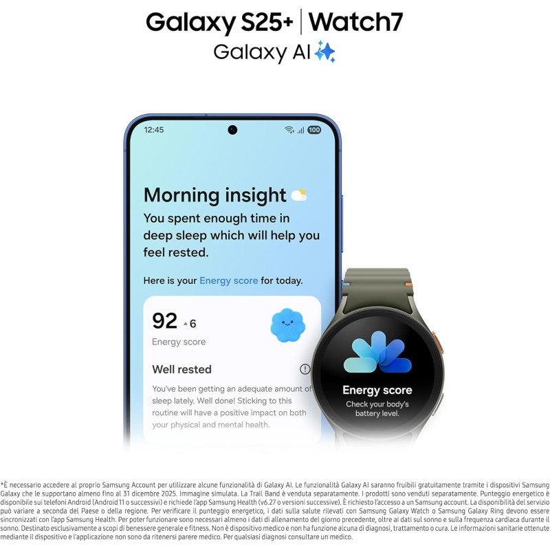 SAMSUNG Galaxy S25+ con Galaxy Watch7 40mm BT Green, Smartwatch Fitness Tracker, Smartphone AI con 3 anni di Garanzia del produttore, RAM 12GB, 256GB, Silver shadow - 12GB+256GB Silver shadow SAMSUNG Galaxy S25+ con Galaxy Watch7 40mm BT Green, Smartwatch Fitness Tracker, Smartphone AI con 3 anni di Garanzia del produttore, RAM 12GB, 256GB, Silver shadow - 12GB+256GB Silver shadow