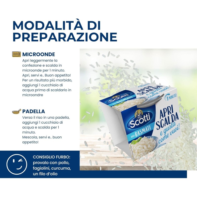 Riso Scotti, Apri Scalda e Gusta Basmati, Cup di Riso Monoporzione Pronto in 1 Minuto, 200g Riso Scotti, Apri Scalda e Gusta Basmati, Cup di Riso Monoporzione Pronto in 1 Minuto, 200g