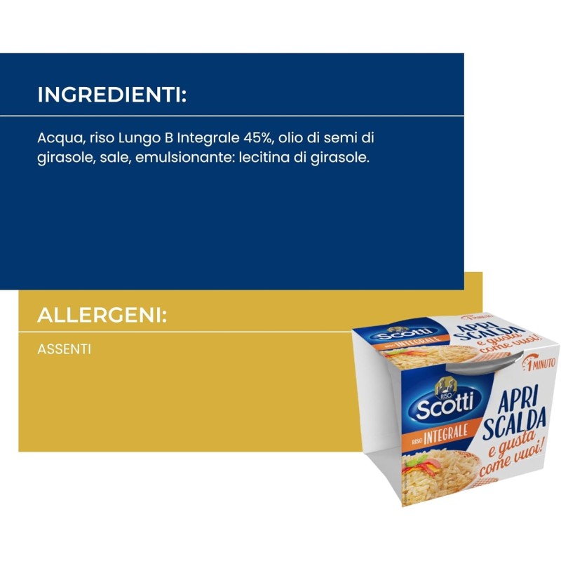 Riso Scotti, Apri Scalda e Gusta Integrale, Cup di Riso Italiano Monoporzione, Pronto in 1 Minuto, 200g