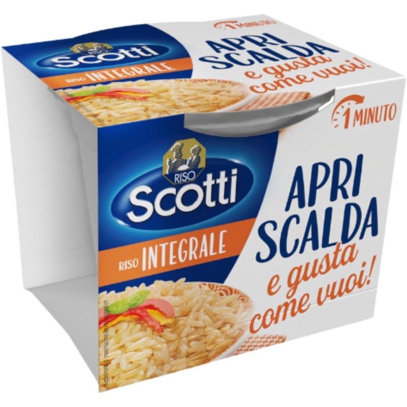 Riso Scotti, Apri Scalda e Gusta Integrale, Cup di Riso Italiano Monoporzione, Pronto in 1 Minuto, 200g