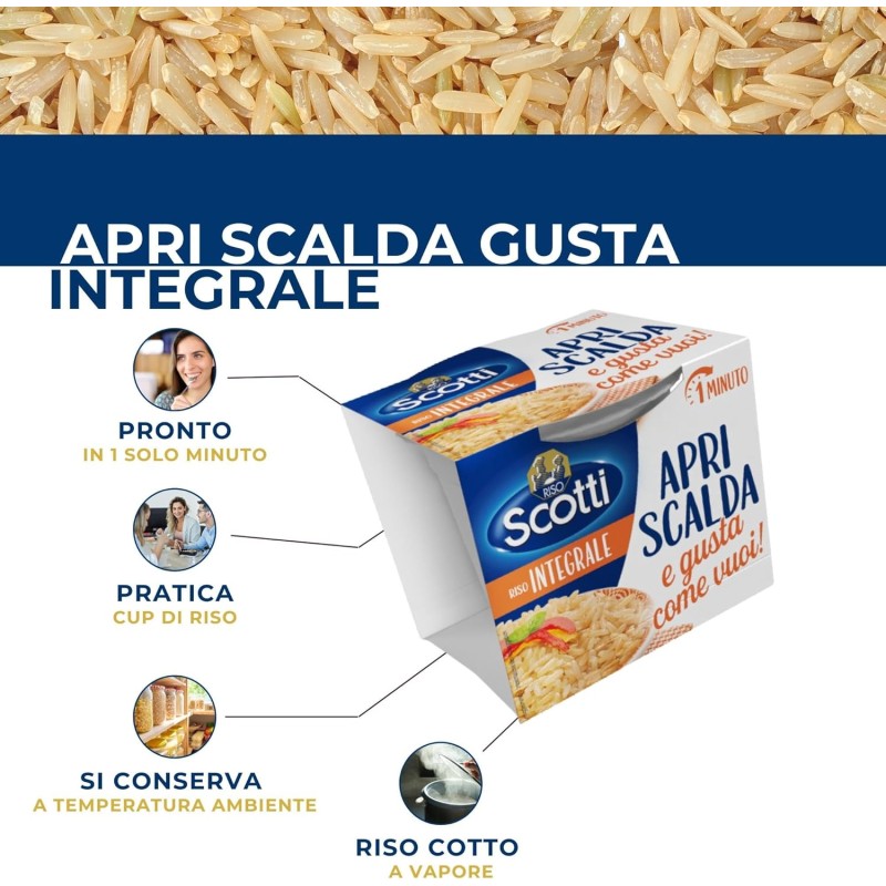 Riso Scotti, Apri Scalda e Gusta Integrale, Cup di Riso Italiano Monoporzione, Pronto in 1 Minuto, 200g