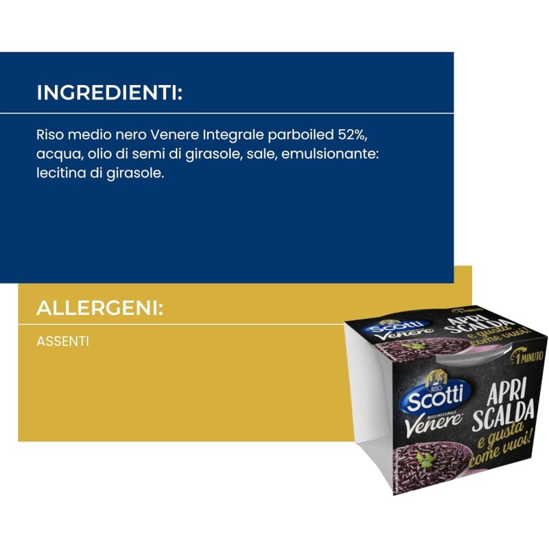 Riso Scotti Apri Scalda e Gusta Venere, Cup di Riso Italiano Monoporzione, Pronto in 1 Minuto, 200g