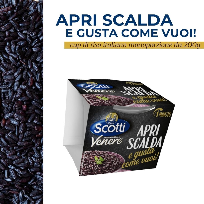 Riso Scotti Apri Scalda e Gusta Venere, Cup di Riso Italiano Monoporzione, Pronto in 1 Minuto, 200g