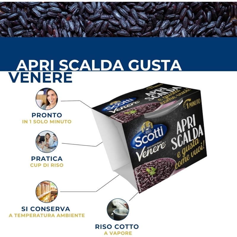 Riso Scotti Apri Scalda e Gusta Venere, Cup di Riso Italiano Monoporzione, Pronto in 1 Minuto, 200g