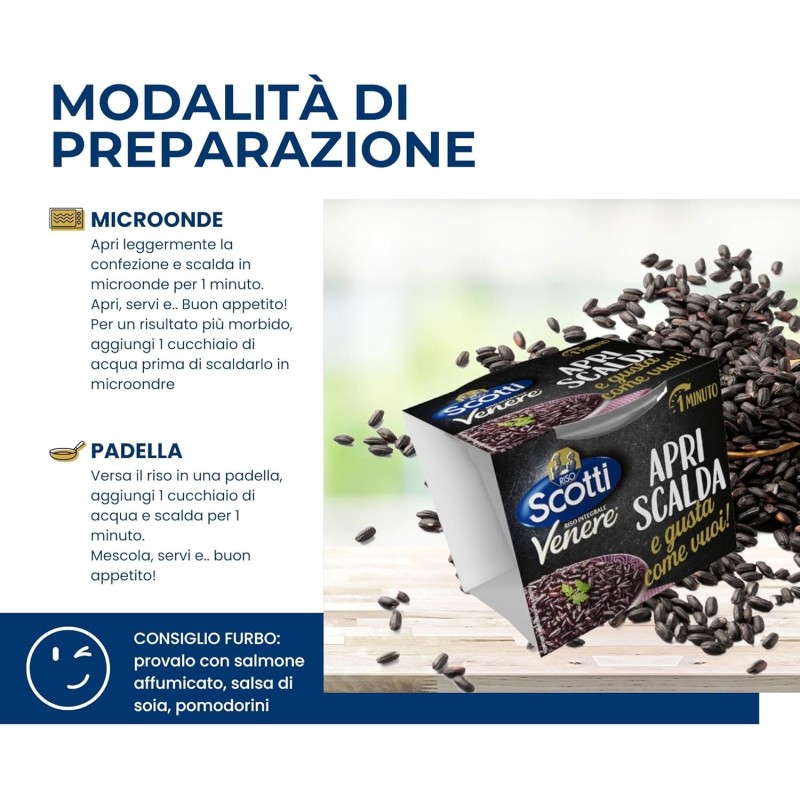 Riso Scotti Apri Scalda e Gusta Venere, Cup di Riso Italiano Monoporzione, Pronto in 1 Minuto, 200g