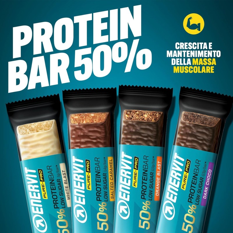 Enervit Pure-Pro Protein Bar 50% Orange Blast, Barrette Proteiche Senza Zucchero e Senza Glutine, Snack Proteici con 30g Proteine Ideale Post Workout Intensi, Ripieno Gusto Arancia, 25 Barrette da 55g - 25 barrette da 55g
