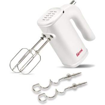 Girmi SB04 Sbattitore Elettrico, 150W, Sbattitori Inox per montare panna ed albumi, Funzione Turbo, Ganci Inox per impasti dolci e salati, 5 Velocità, Bianco - Bianco