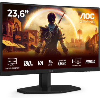 AOC Gaming C24G42E - Monitor curvo Full HD da 24 pollici, 180 Hz, 0,5 ms, FreeSync Premium 1920x1080, 1x HDMI 2.0, 1x DisplayPort 1.4 nero, 24 inch FHD, Altoparlanti - 24" FHD Curvo
