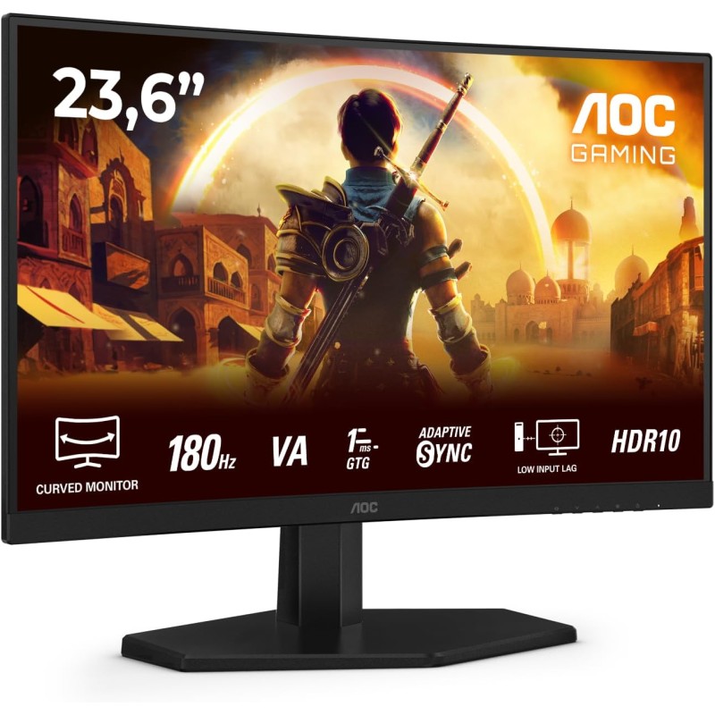 AOC Gaming C24G42E - Monitor curvo Full HD da 24 pollici, 180 Hz, 0,5 ms, FreeSync Premium 1920x1080, 1x HDMI 2.0, 1x DisplayPort 1.4 nero, 24 inch FHD, Altoparlanti - 24" FHD Curvo