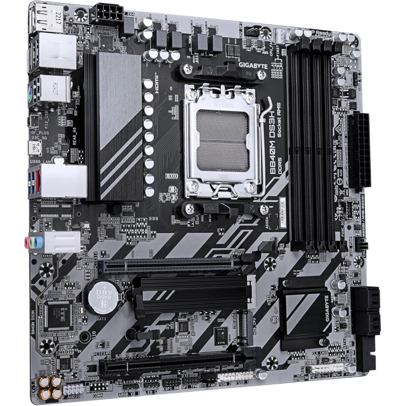 GIGABYTE B840M DS3H Motherboard - AMD Ryzen 9000 CPU, 8+2+2 Phase VRM, Up to 8200MHz DDR5, 2xPCIe 4.0 M.2, LAN 2.5GbE, USB 3.2 Gen 1